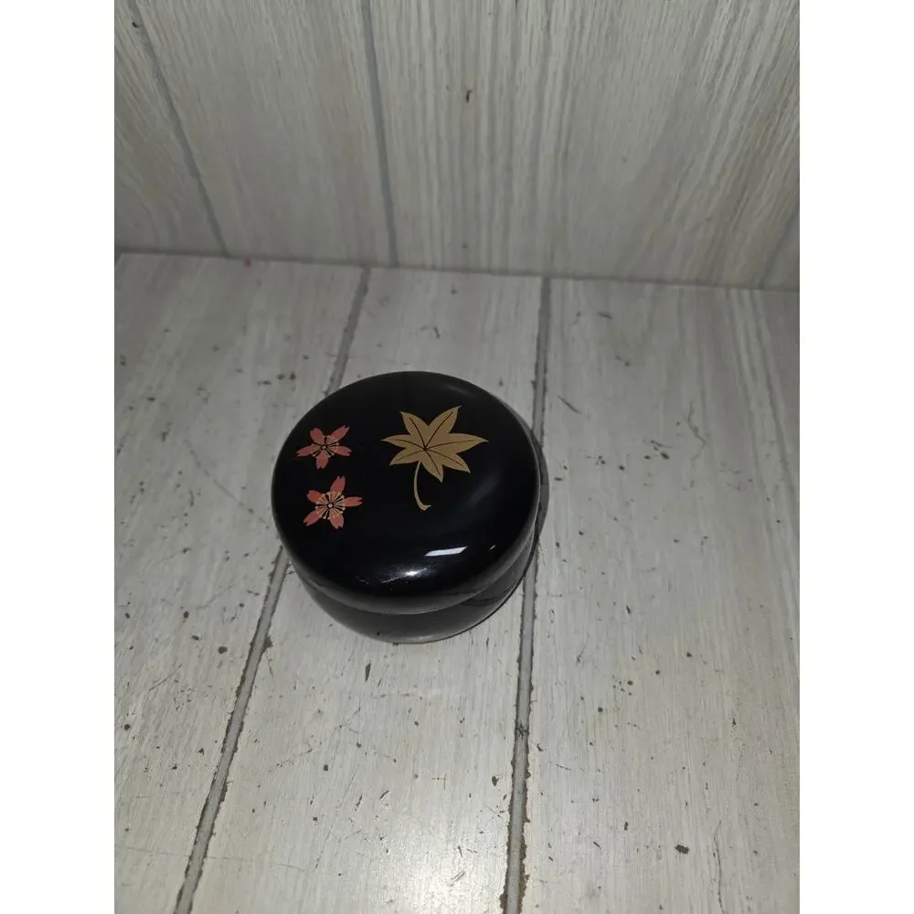 Vtg Japanese Lacquered Ware Maki-e Mini Plate Coaster Set of 6 W/Case Floral